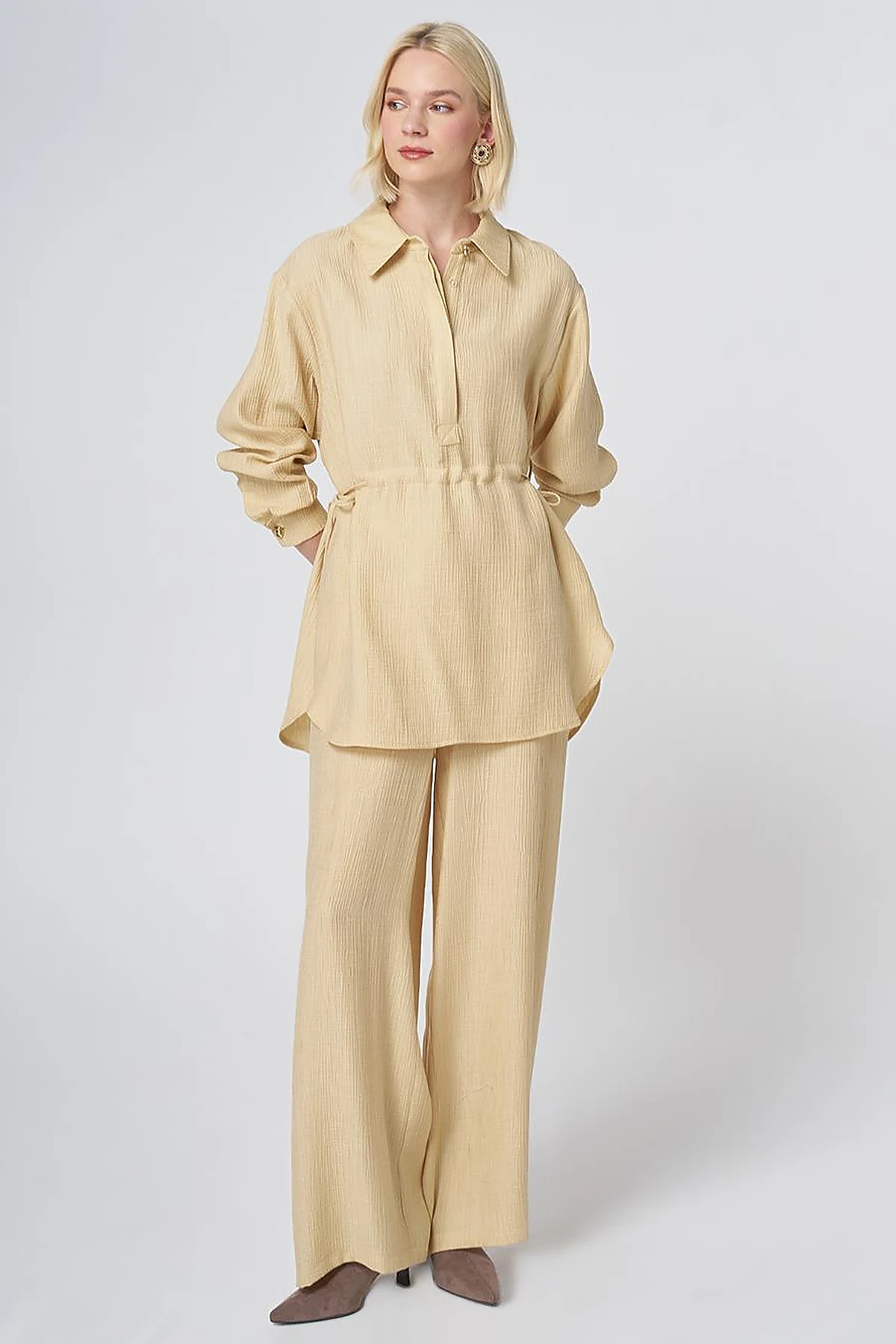 Drawstring Waist Lyocell Two-Piece Set – Light Yellow