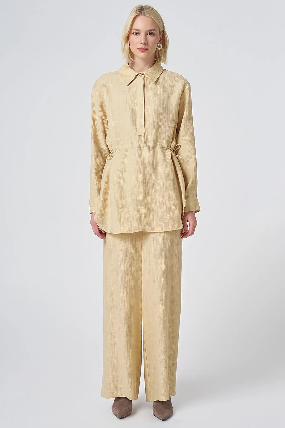 Drawstring Waist Lyocell Two-Piece Set – Light Yellow