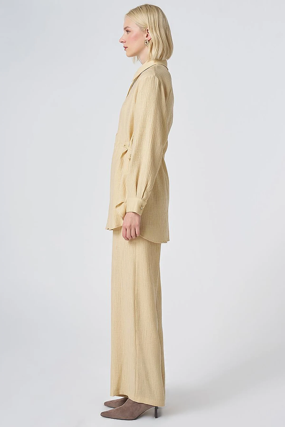 Drawstring Waist Lyocell Two-Piece Set – Light Yellow