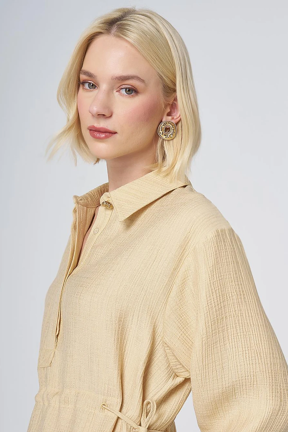 Drawstring Waist Lyocell Two-Piece Set – Light Yellow