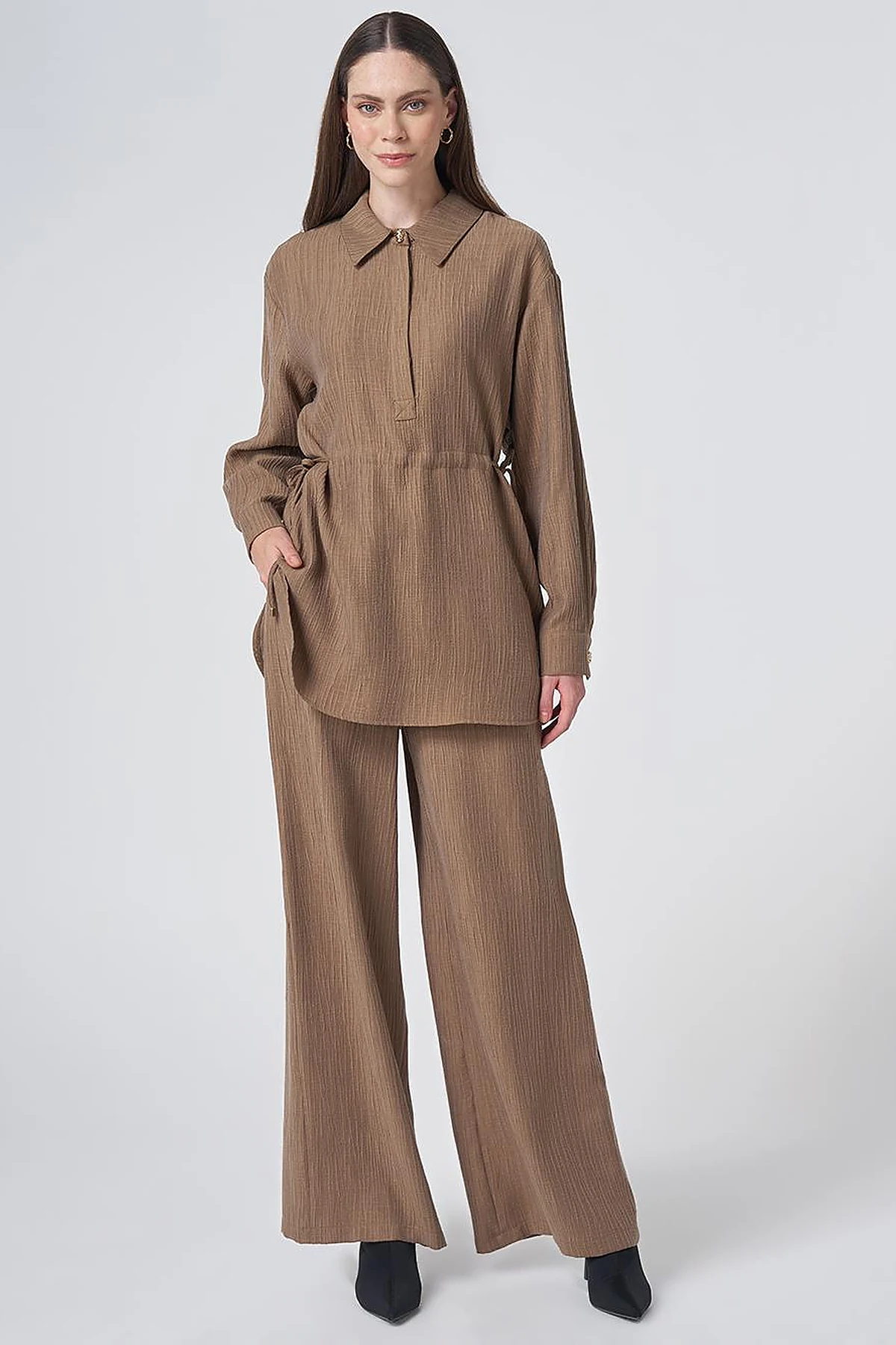 Drawstring Waist Lyocell Two-Piece Set – Dark Olive