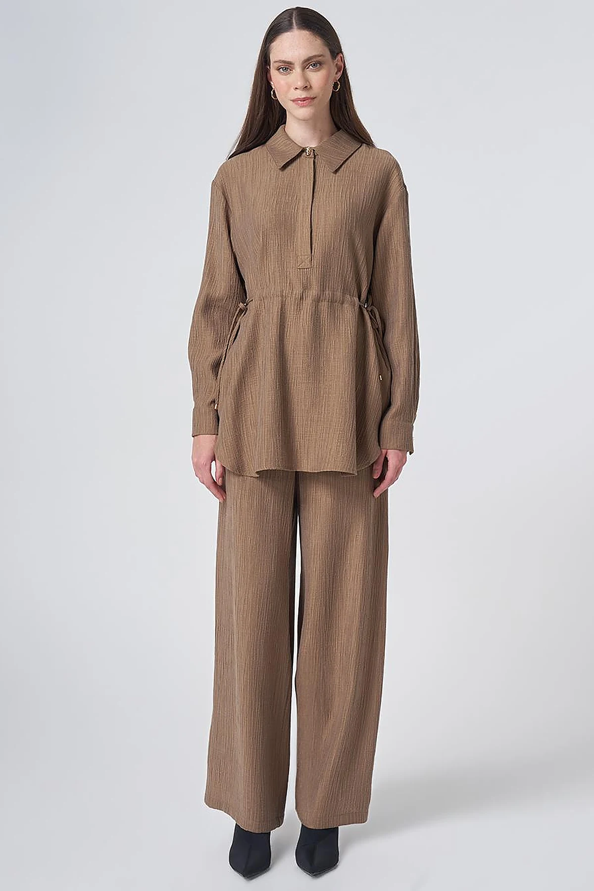 Drawstring Waist Lyocell Two-Piece Set – Dark Olive