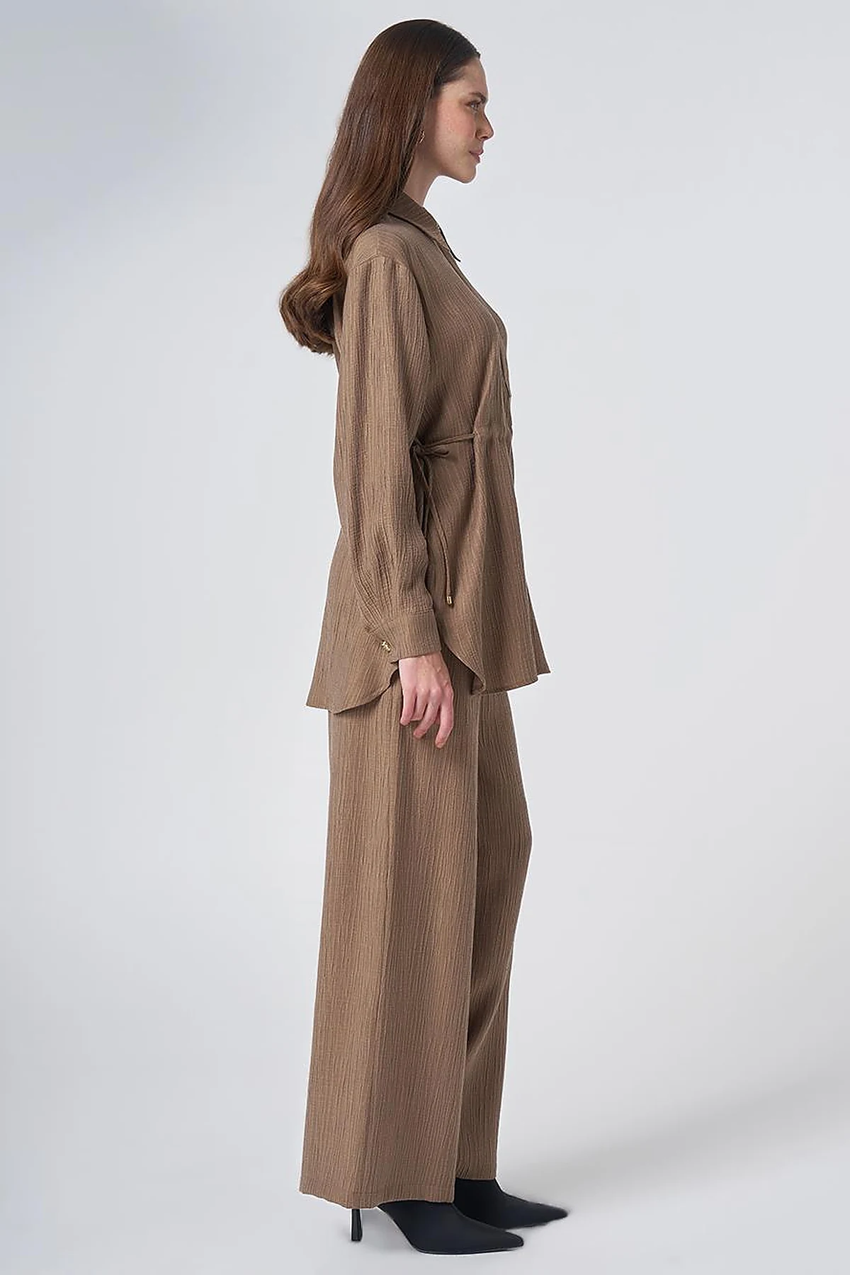 Drawstring Waist Lyocell Two-Piece Set – Dark Olive