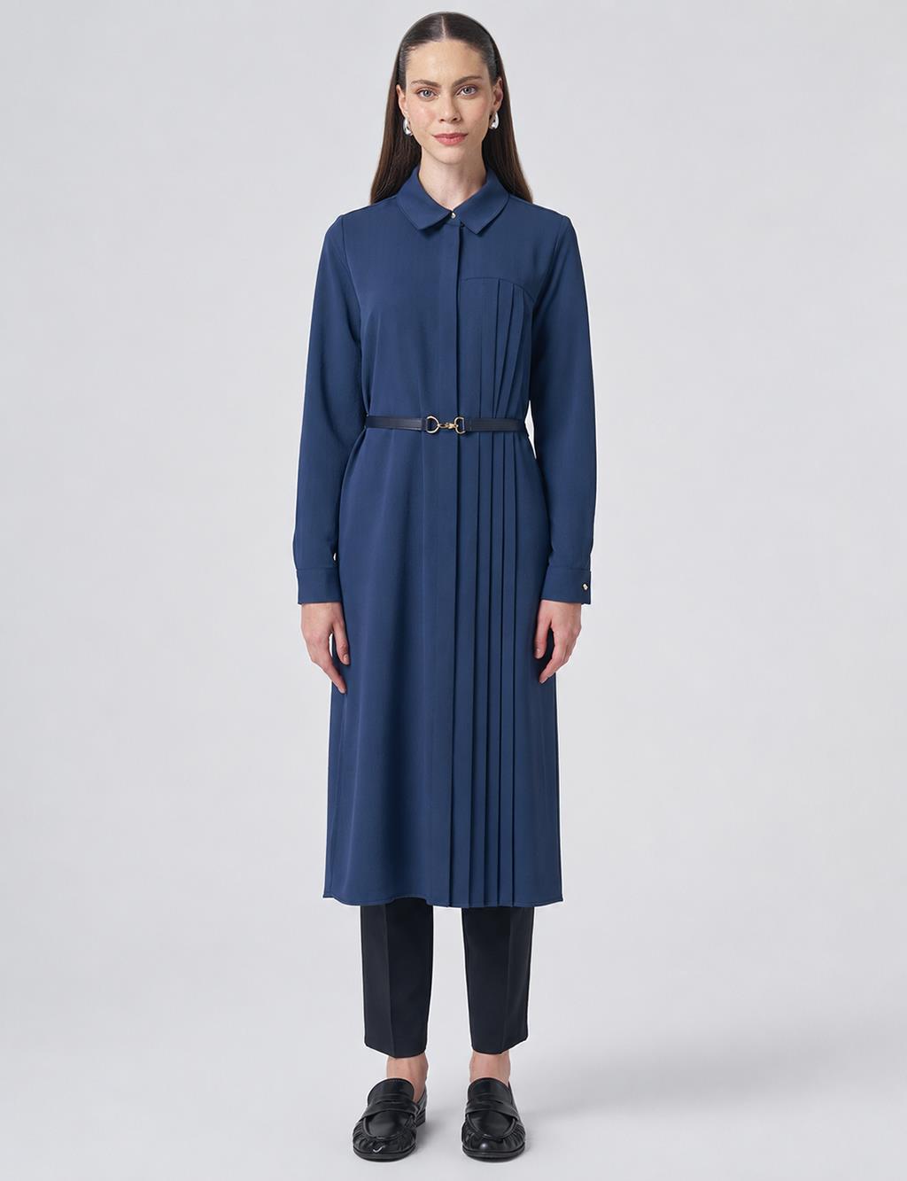 Pleated Detail Long Tunic – Dark Navy
