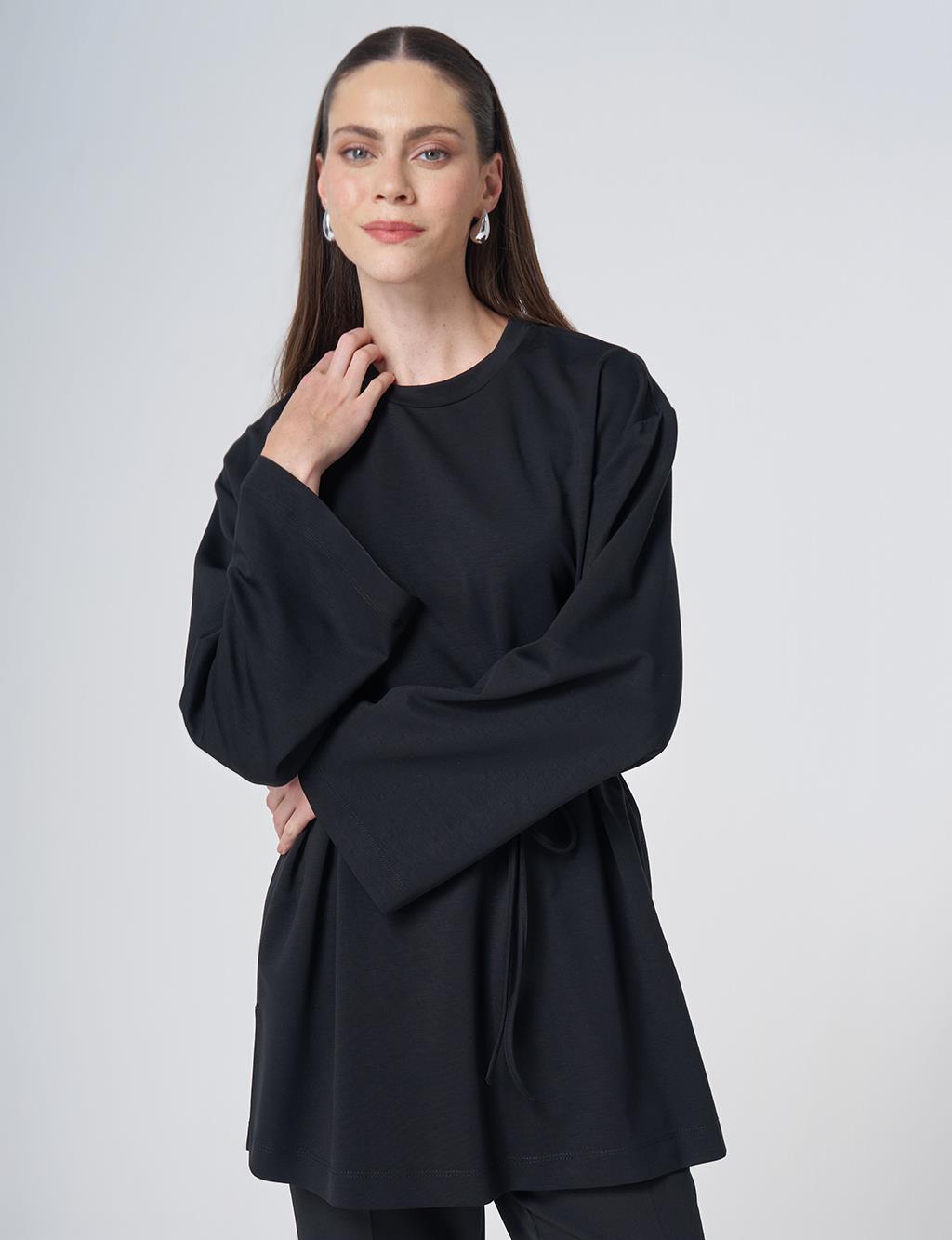Drawstring Belt Modal Sweatshirt – Black