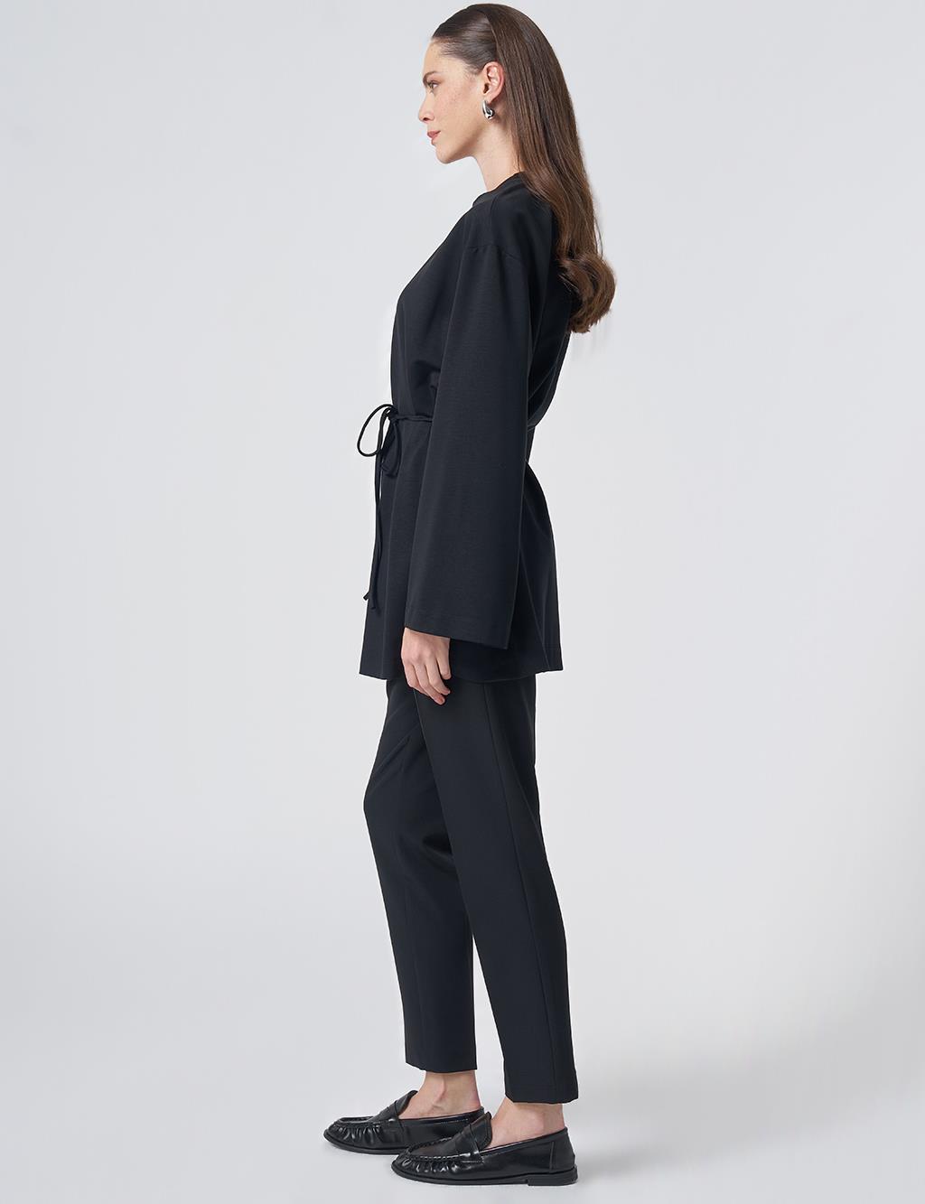Drawstring Belt Modal Sweatshirt – Black