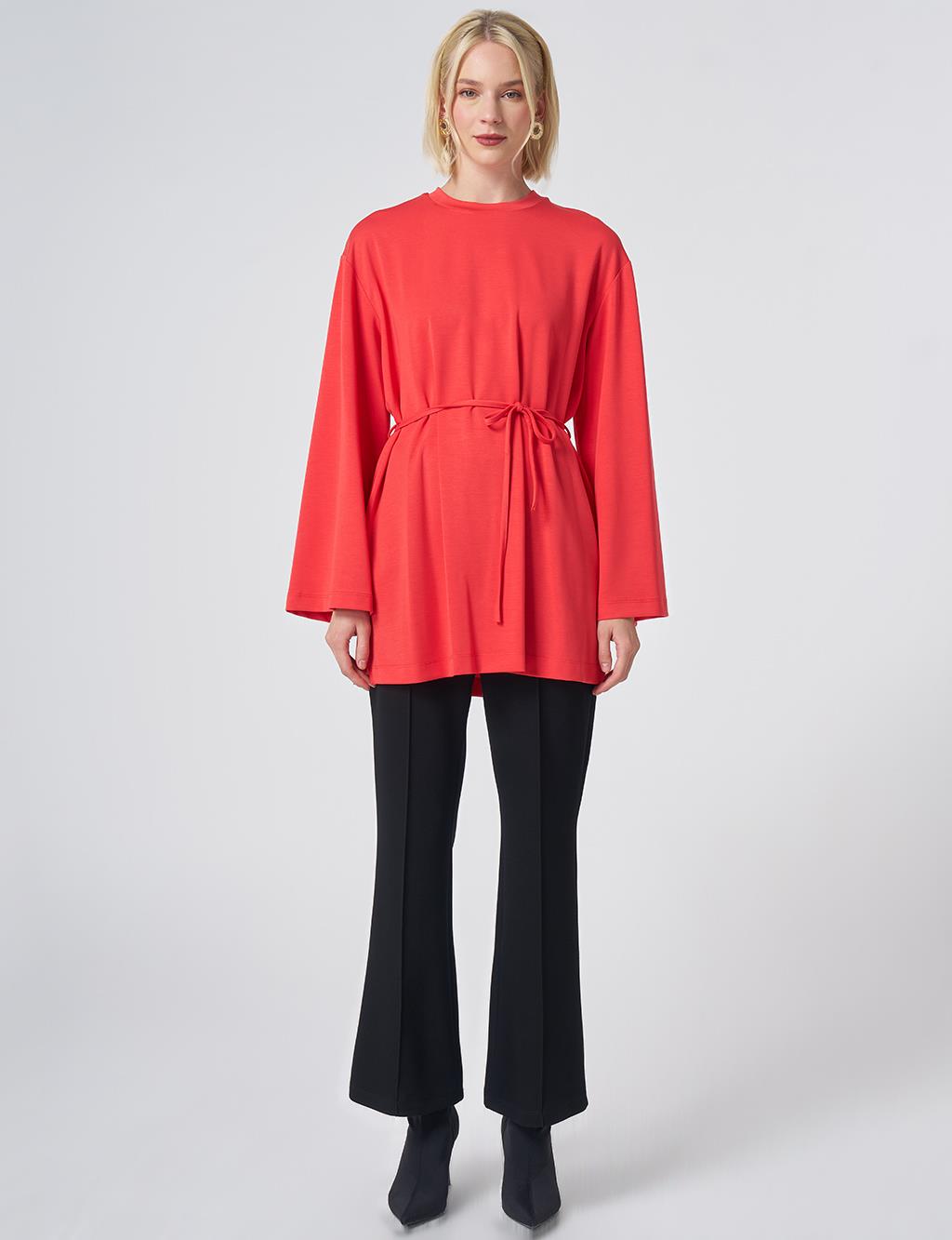Drawstring Belt Modal Sweatshirt – Red