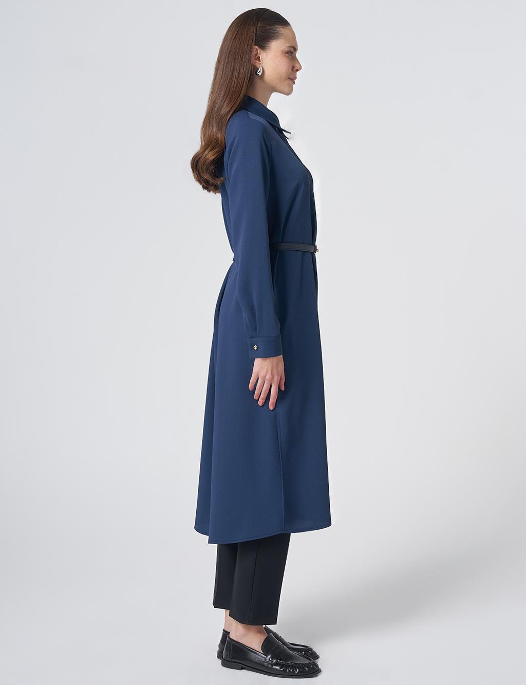 Pleated Detail Long Tunic – Dark Navy