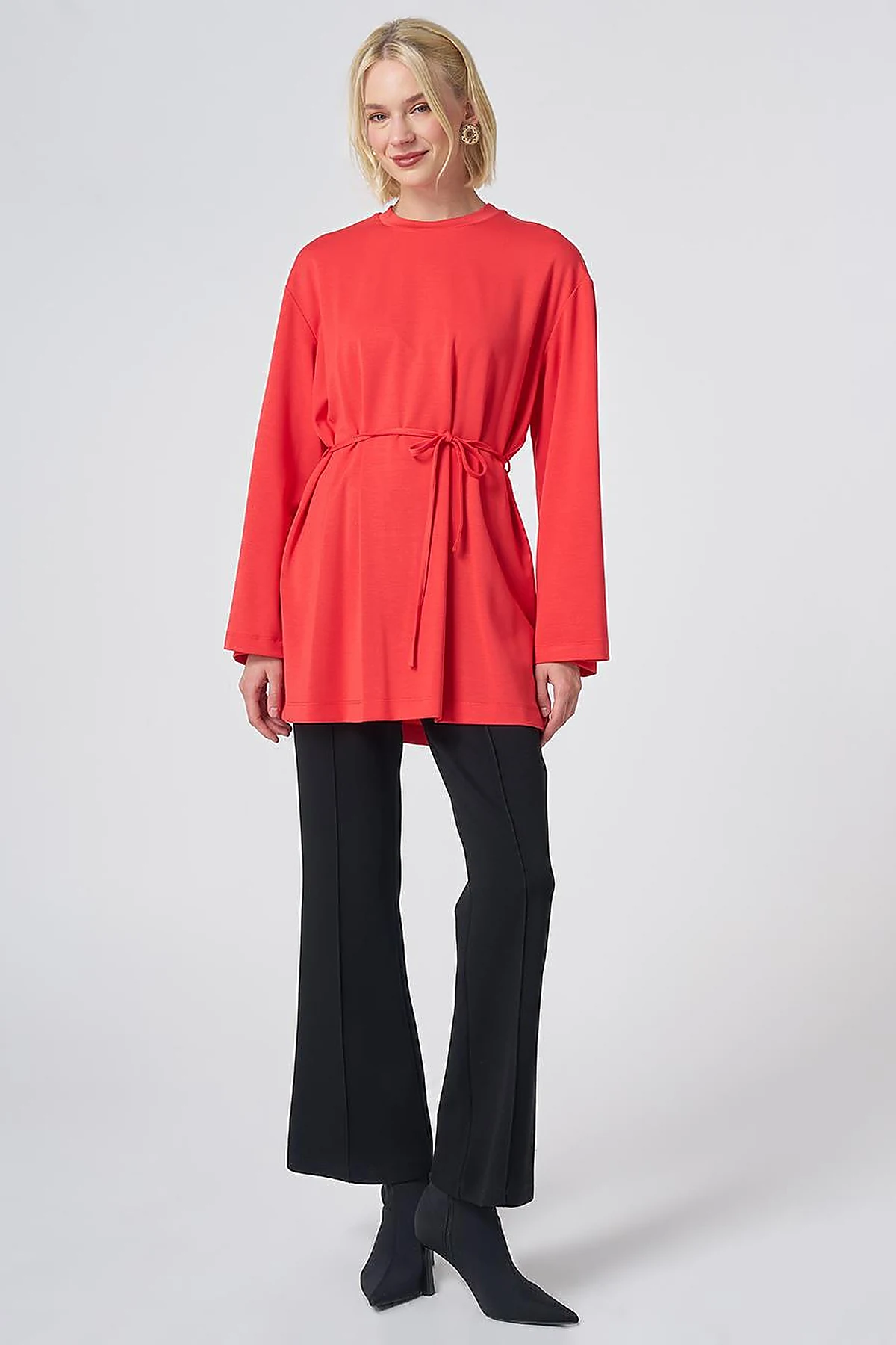 Drawstring Belt Modal Sweatshirt – Red