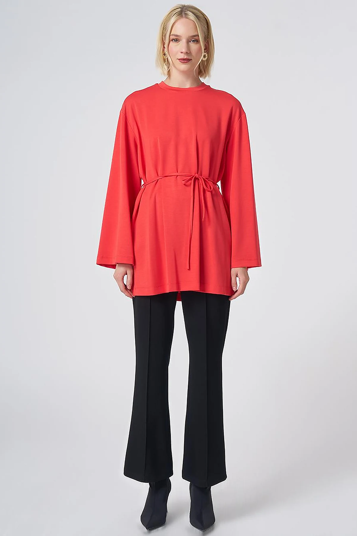 Drawstring Belt Modal Sweatshirt – Red