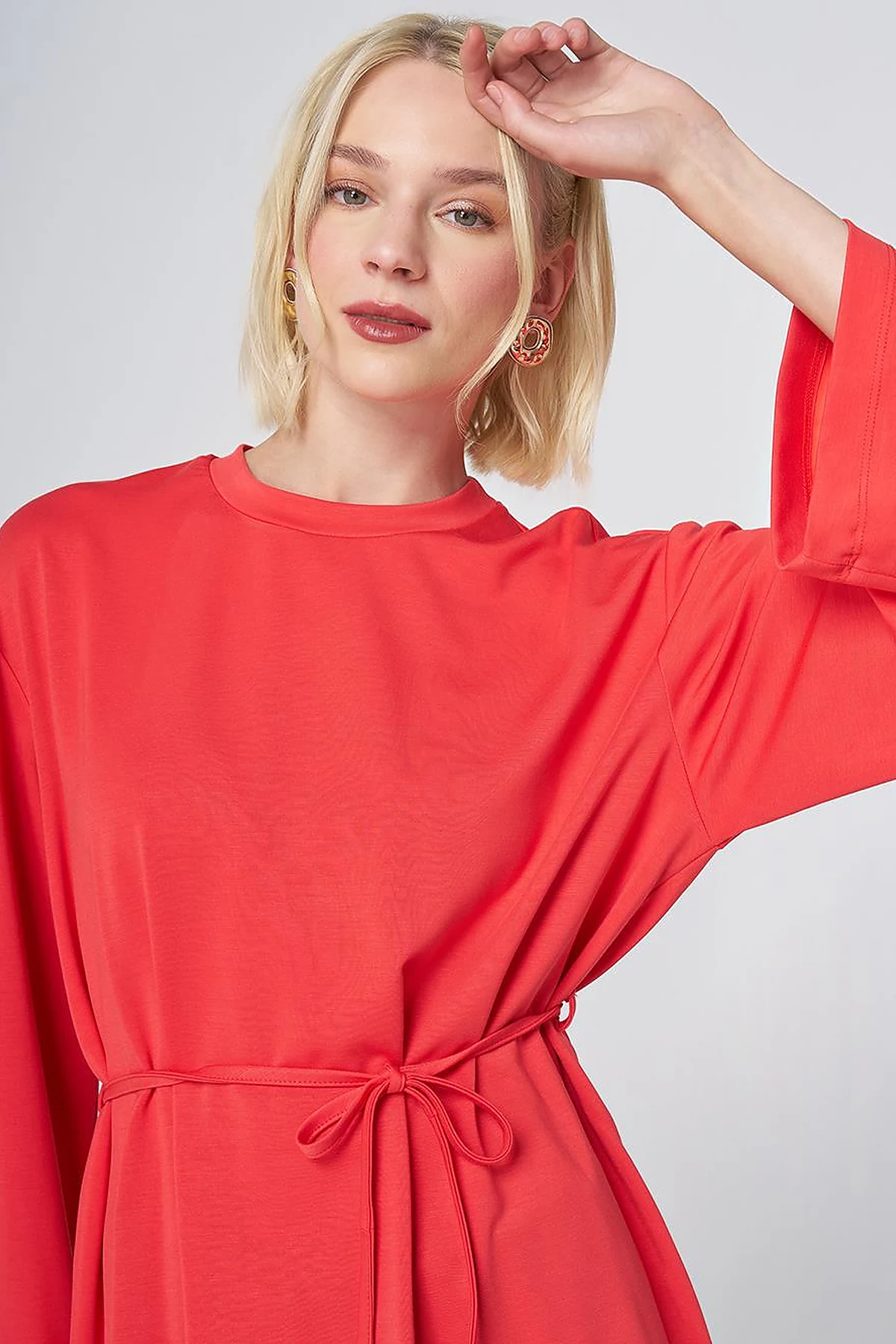 Drawstring Belt Modal Sweatshirt – Red