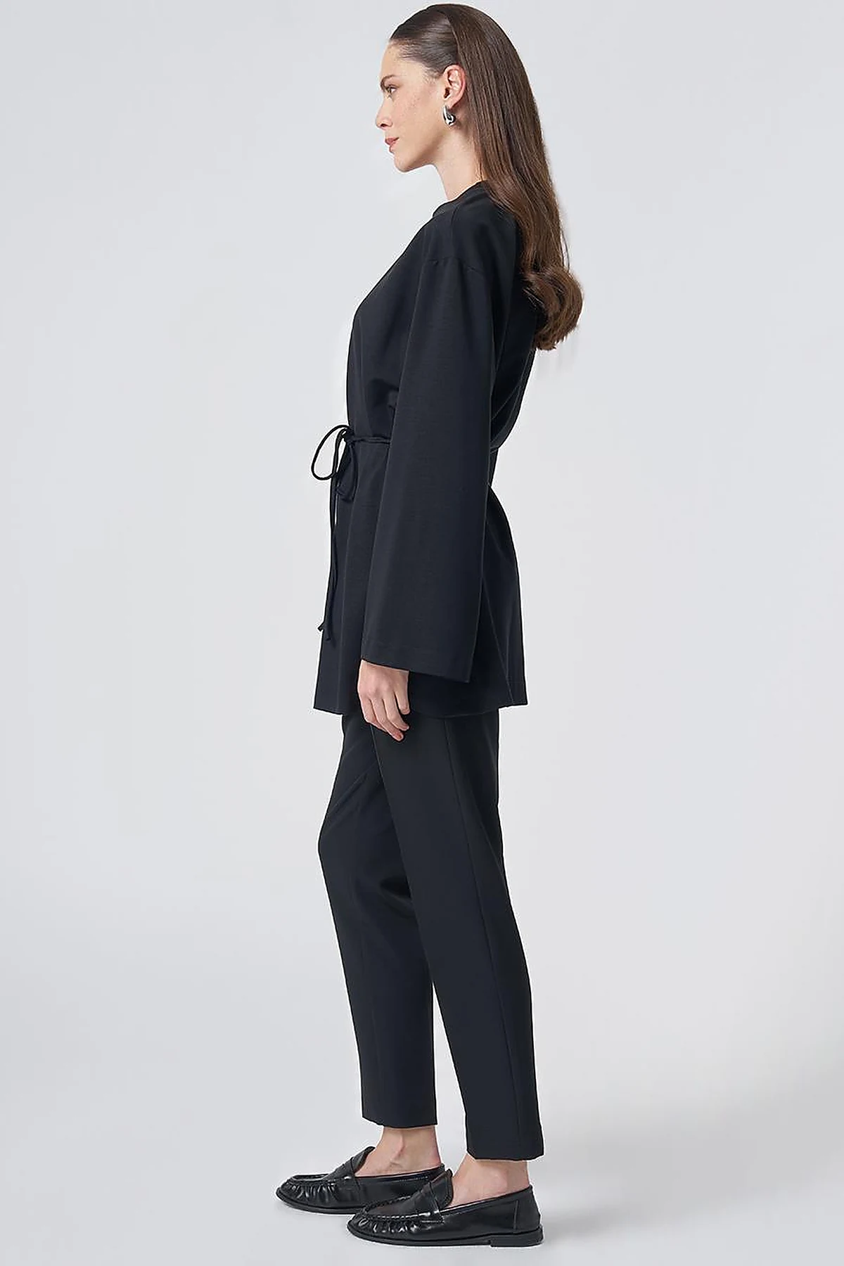 Drawstring Belt Modal Sweatshirt – Black