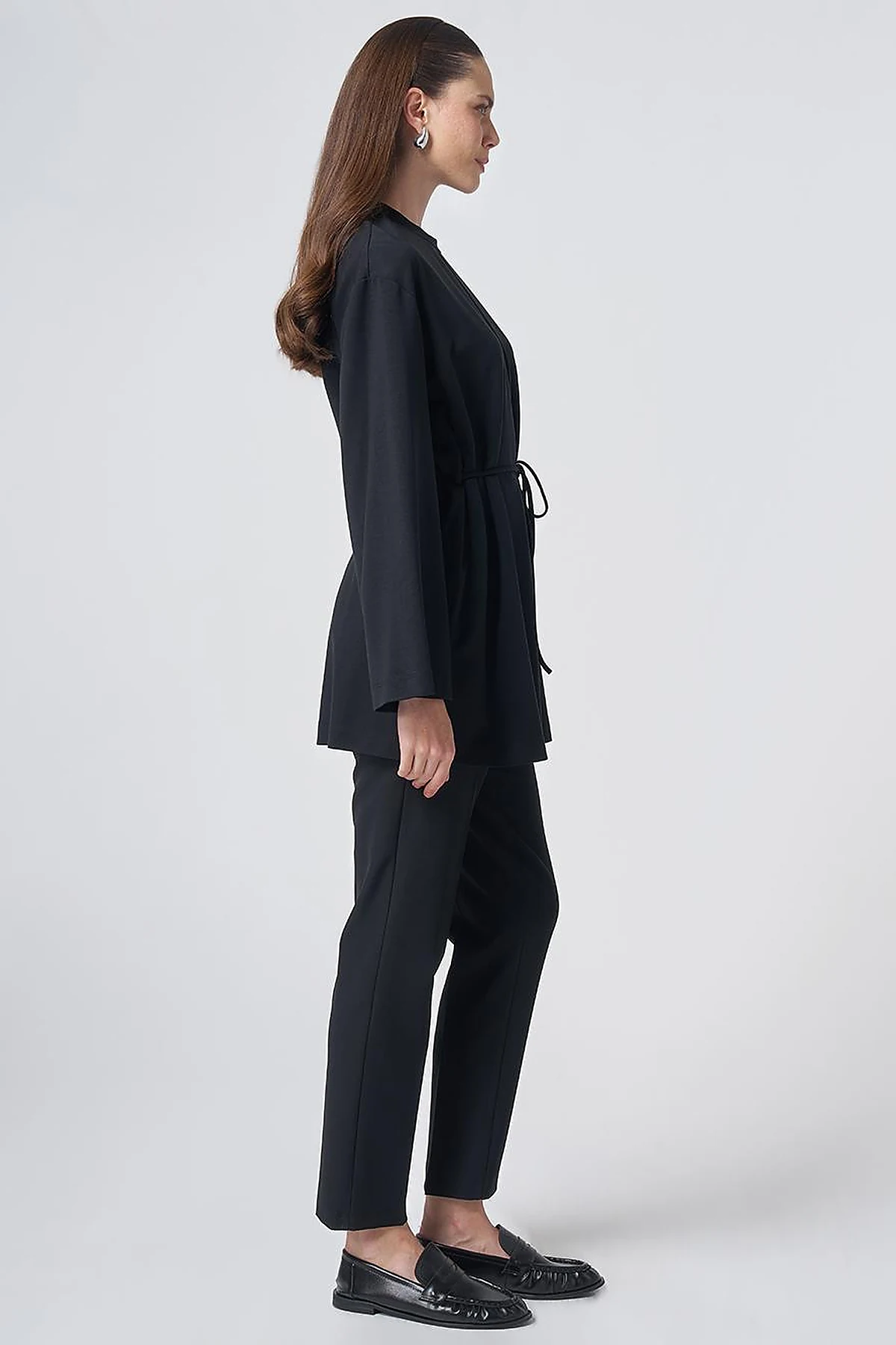 Drawstring Belt Modal Sweatshirt – Black