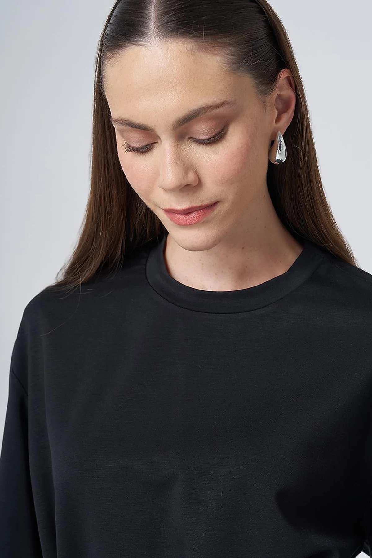 Drawstring Belt Modal Sweatshirt – Black
