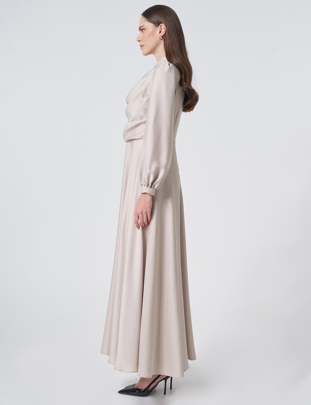 Cowl Neck Satin Dress – Stone