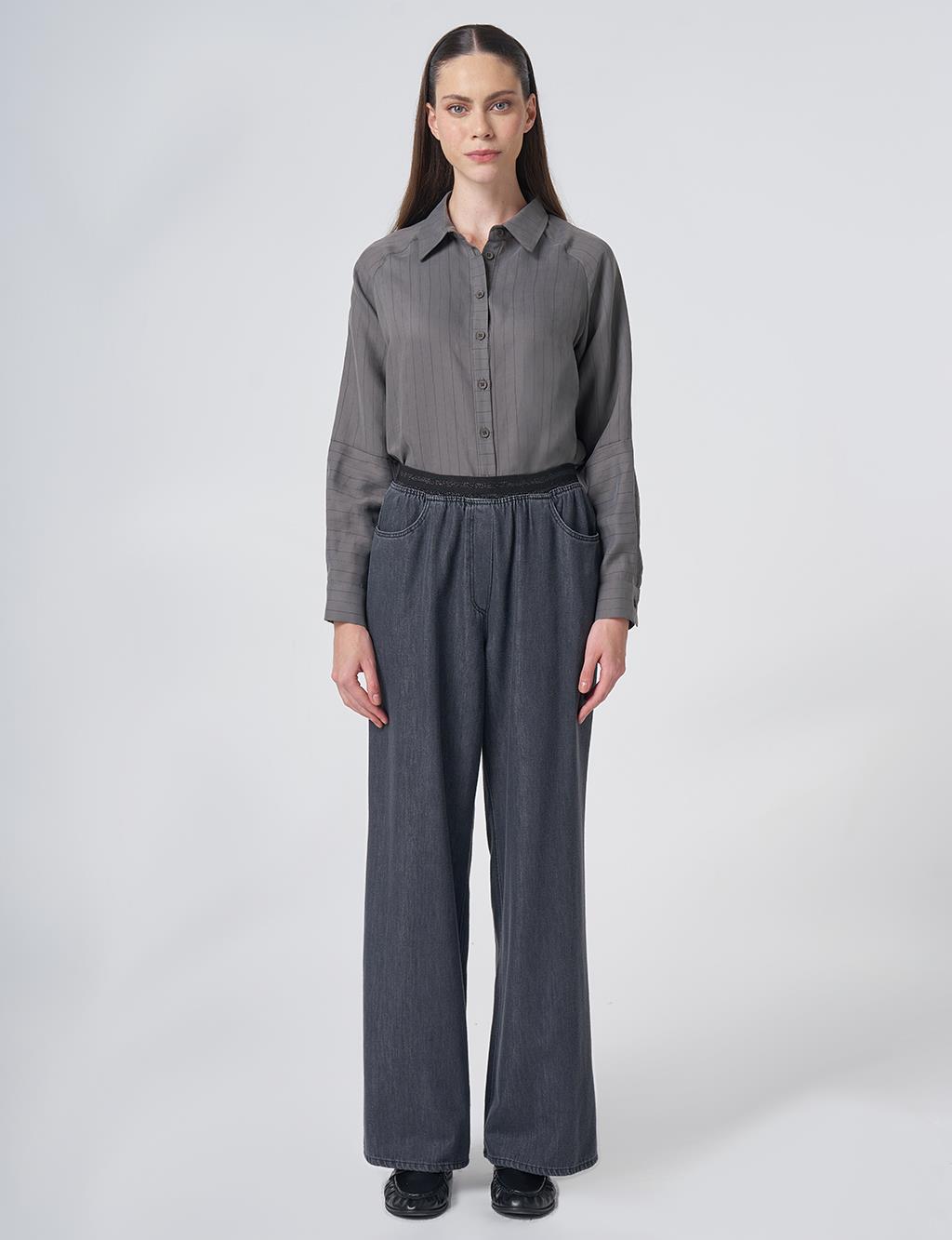 Waist Detail Relaxed Fit Trousers – Black