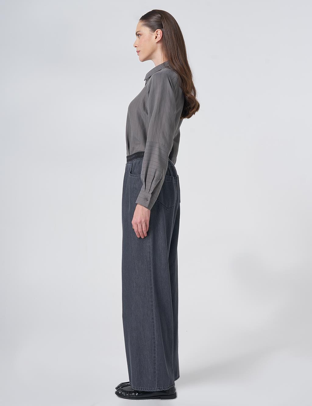 Waist Detail Relaxed Fit Trousers – Black