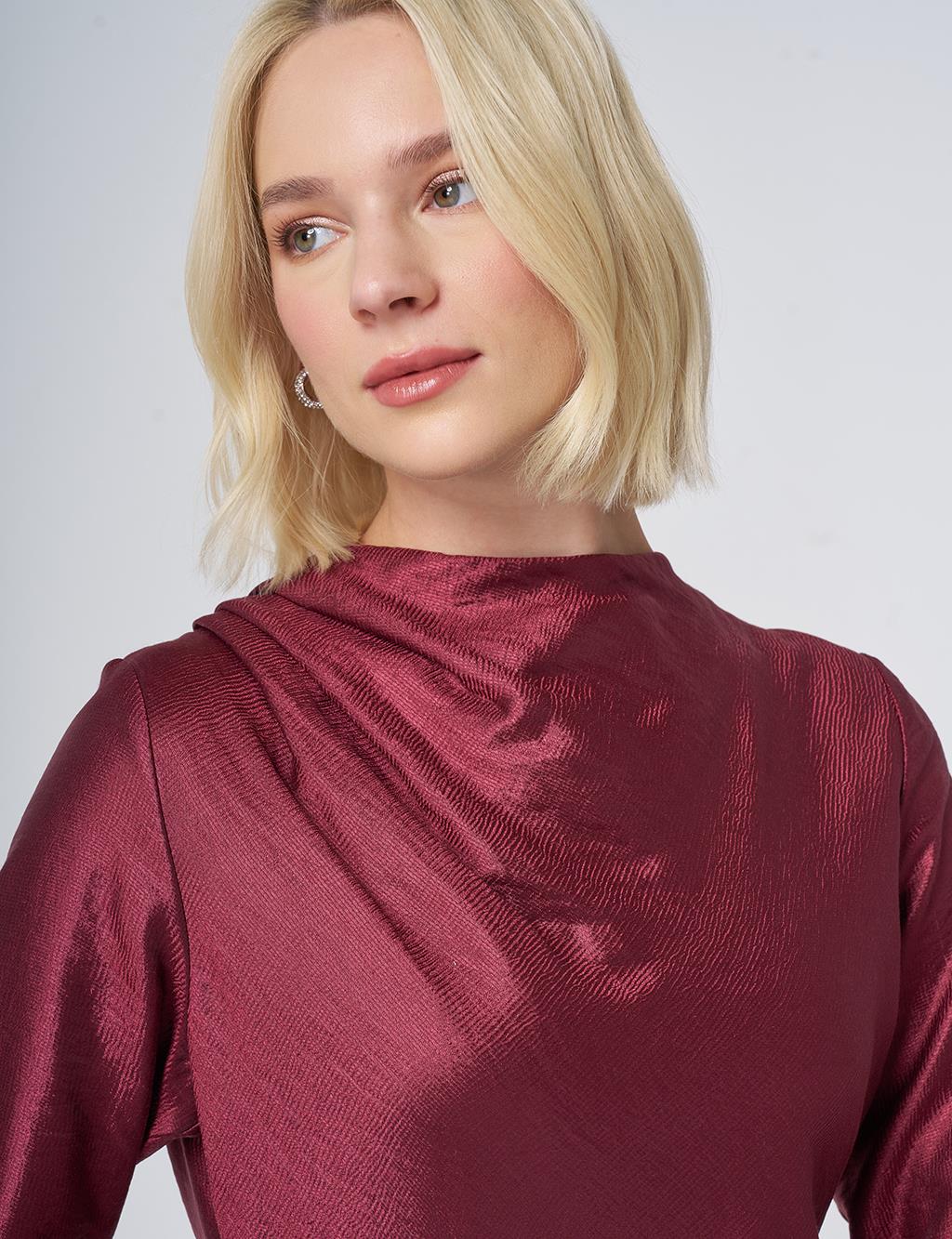 Belted Satin Dress – Burgundy