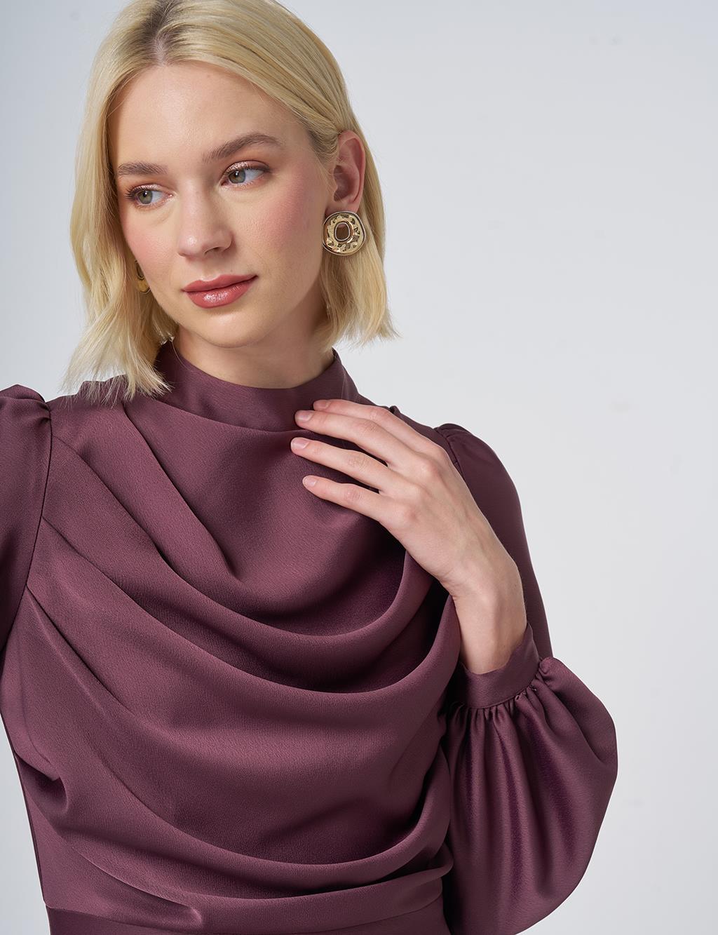 Cowl Neck Satin Dress – Cocoa Brown