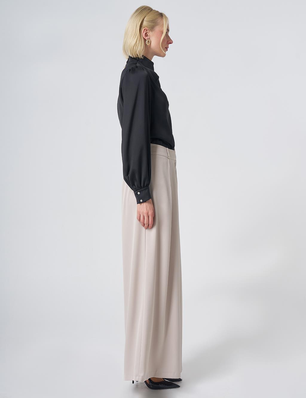 Pleated Satin Trousers – Stone