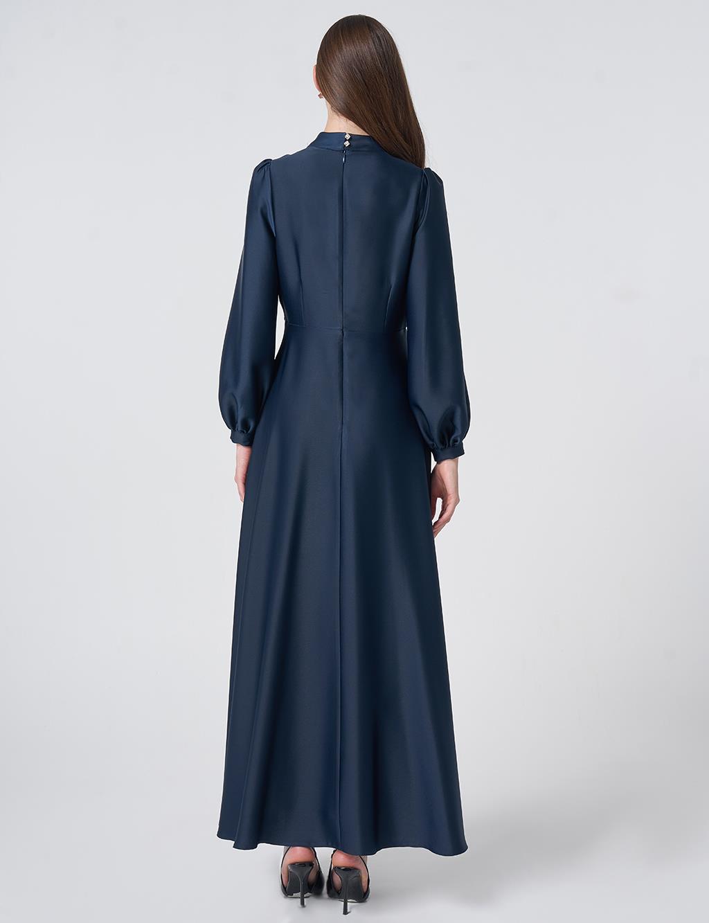 Cowl Neck Satin Dress – Dark Navy