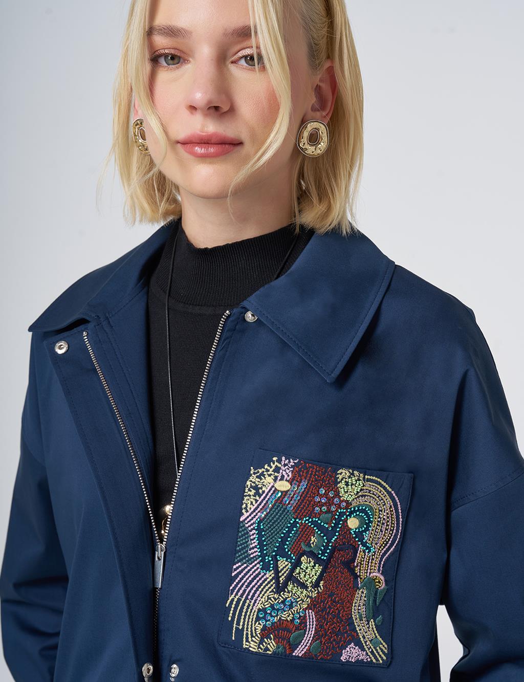 Beaded Embellished Jacket – Dark Navy