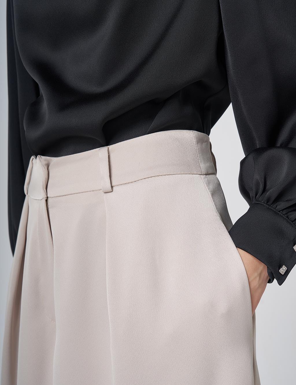Pleated Satin Trousers – Stone