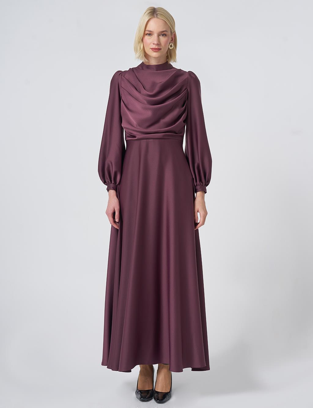 Cowl Neck Satin Dress – Cocoa Brown