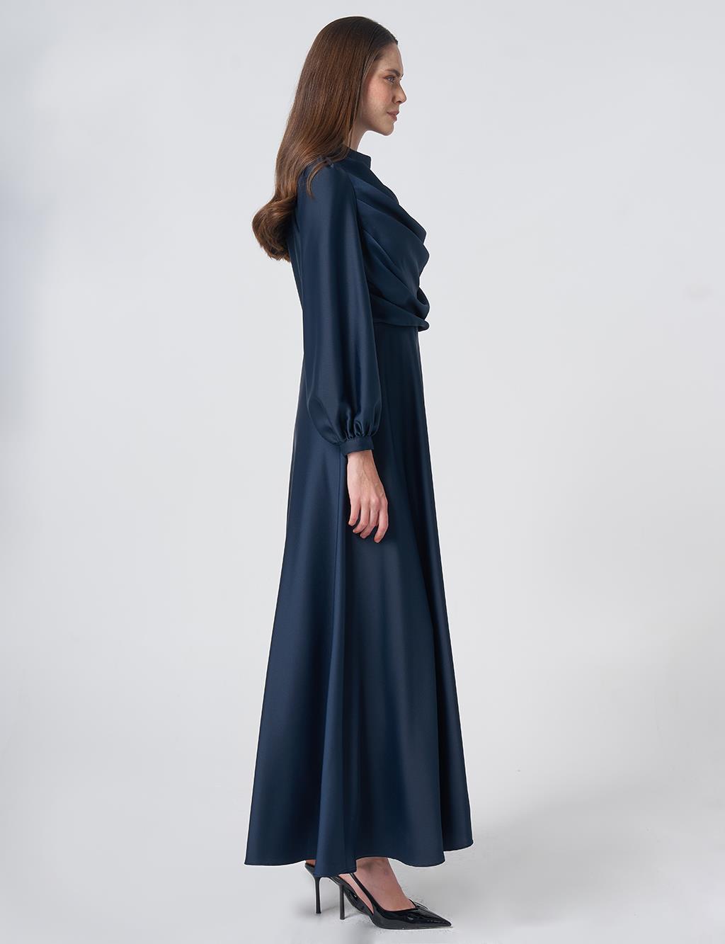 Cowl Neck Satin Dress – Dark Navy