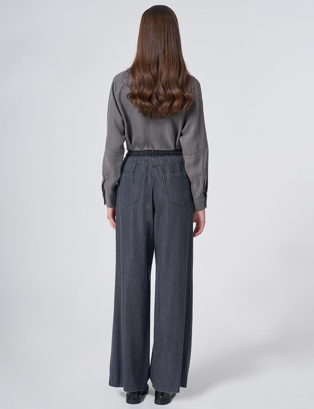 Waist Detail Relaxed Fit Trousers – Black
