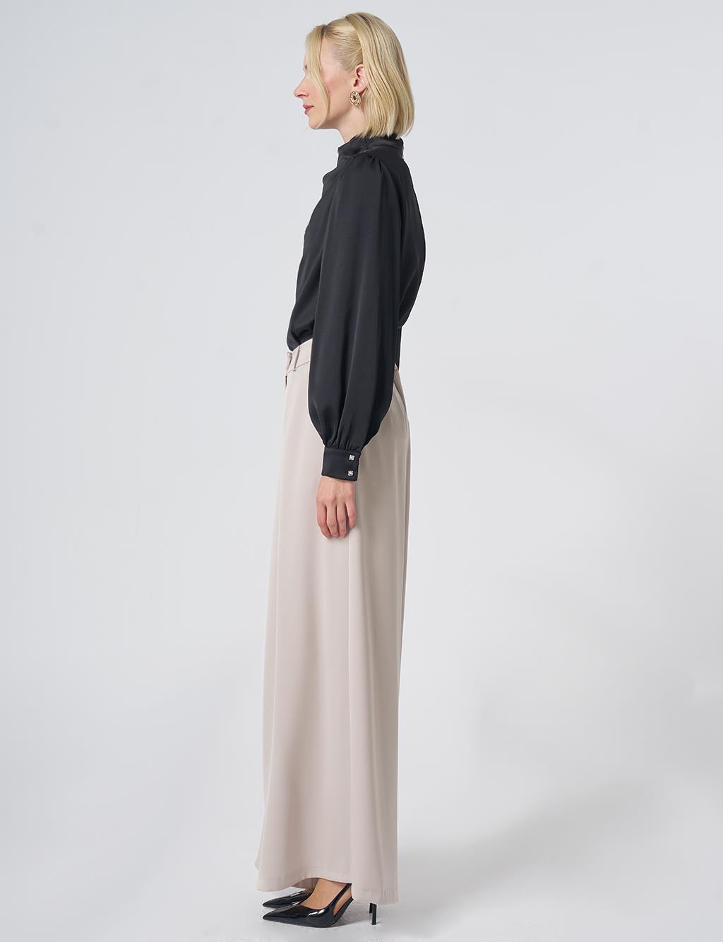 Pleated Satin Trousers – Stone