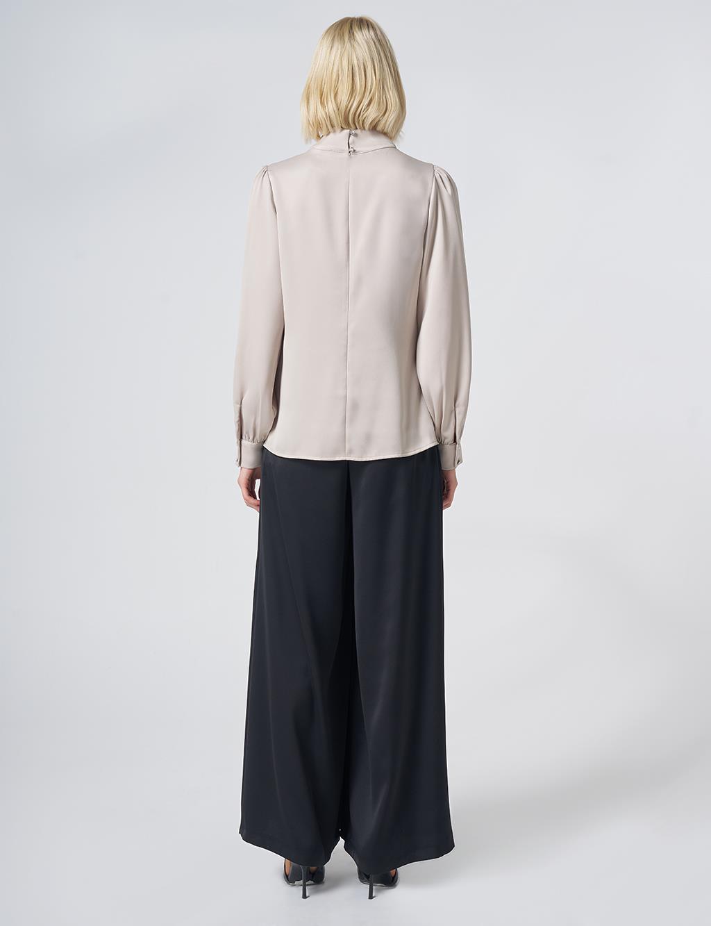 Stand Collar Satin Blouse – Stone