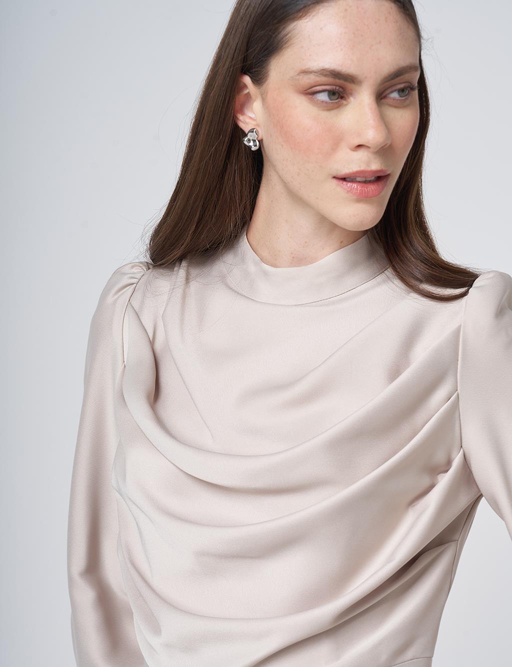 Cowl Neck Satin Dress – Stone