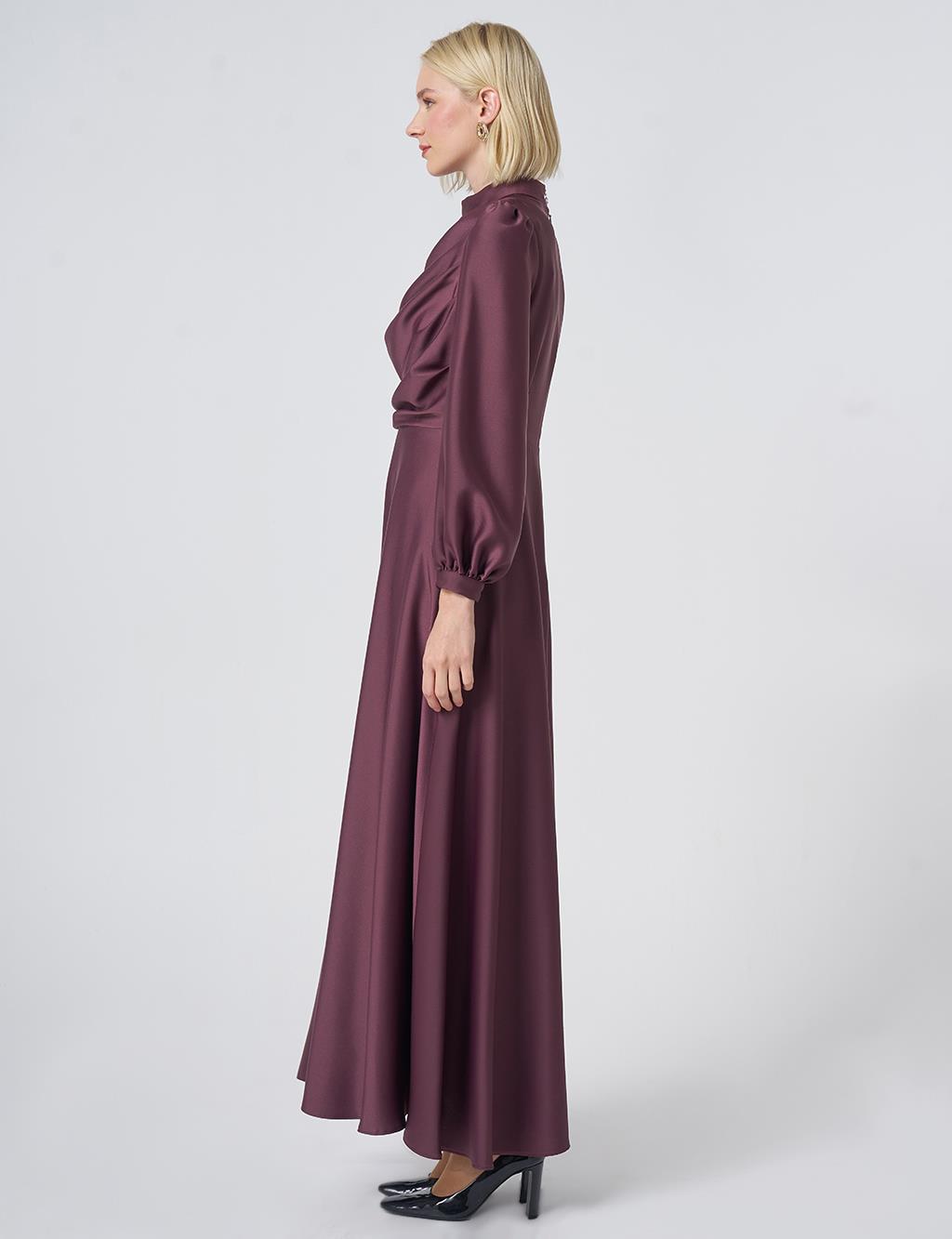 Cowl Neck Satin Dress – Cocoa Brown