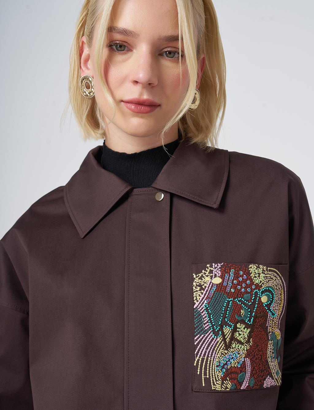 Beaded Embellished Jacket – Dark Brown