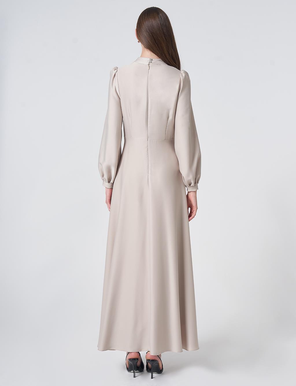 Cowl Neck Satin Dress – Stone