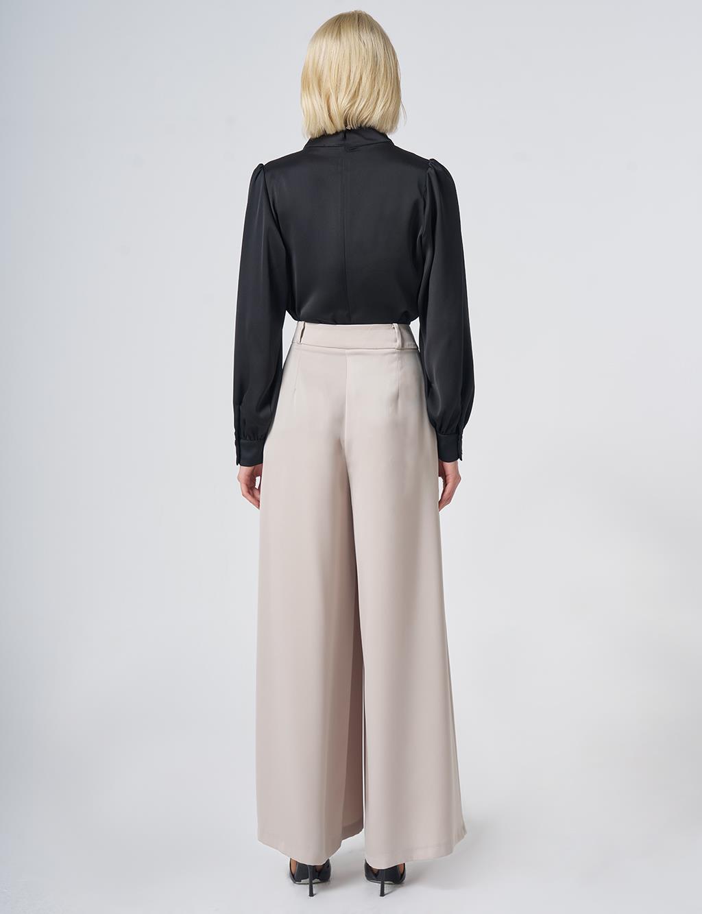 Pleated Satin Trousers – Stone
