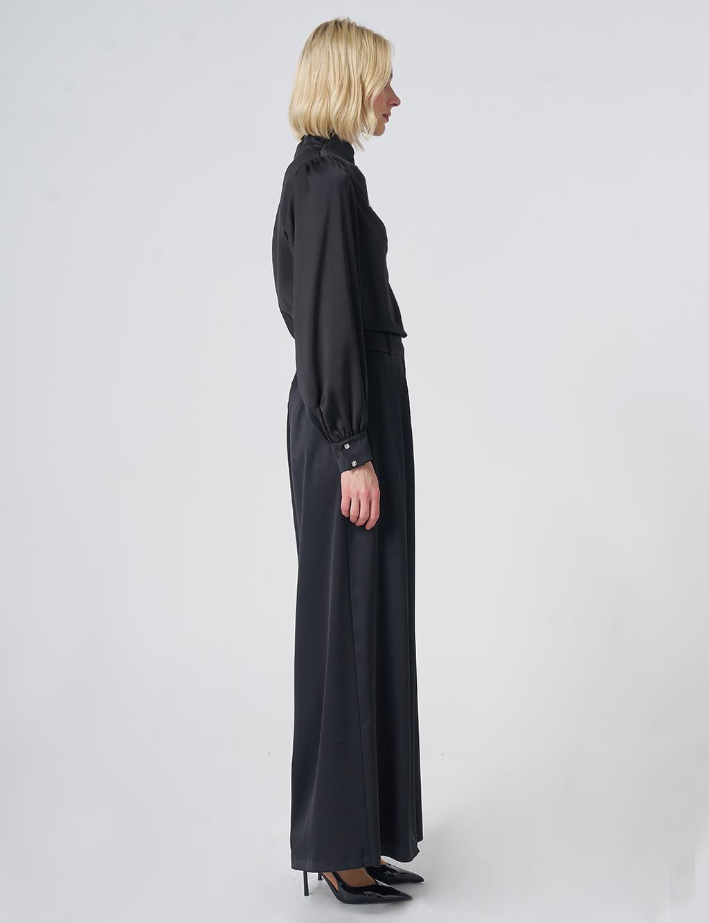 Pleated Satin Trousers – Black