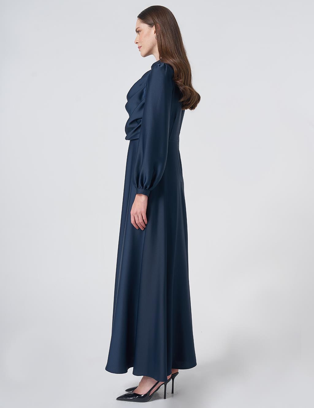 Cowl Neck Satin Dress – Dark Navy
