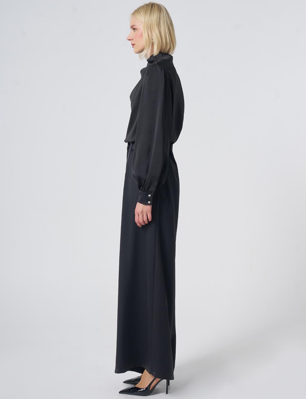 Pleated Satin Trousers – Black