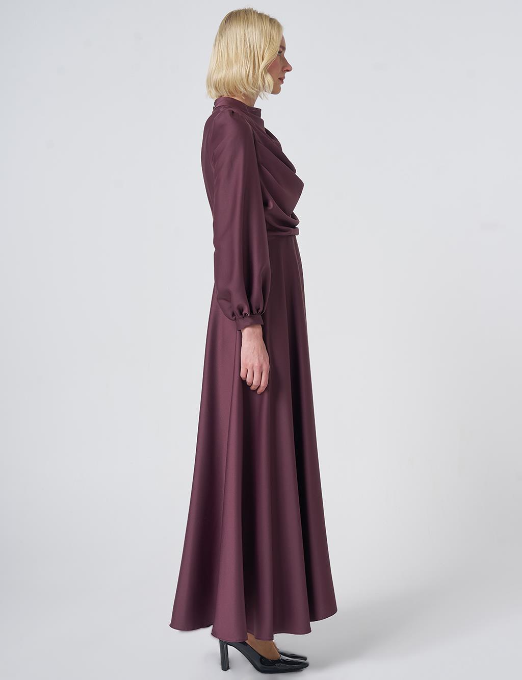 Cowl Neck Satin Dress – Cocoa Brown