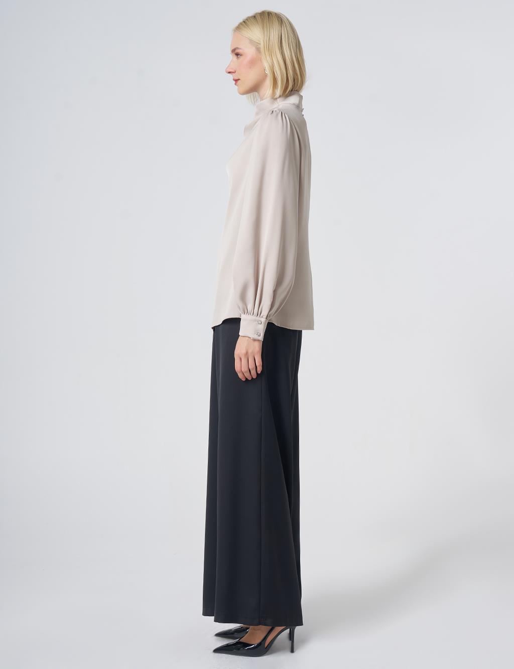 Stand Collar Satin Blouse – Stone