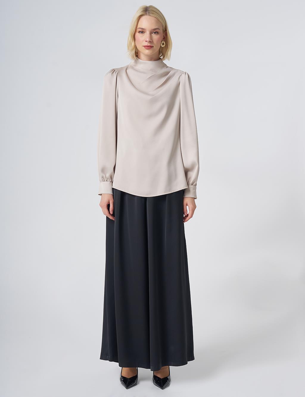 Stand Collar Satin Blouse – Stone