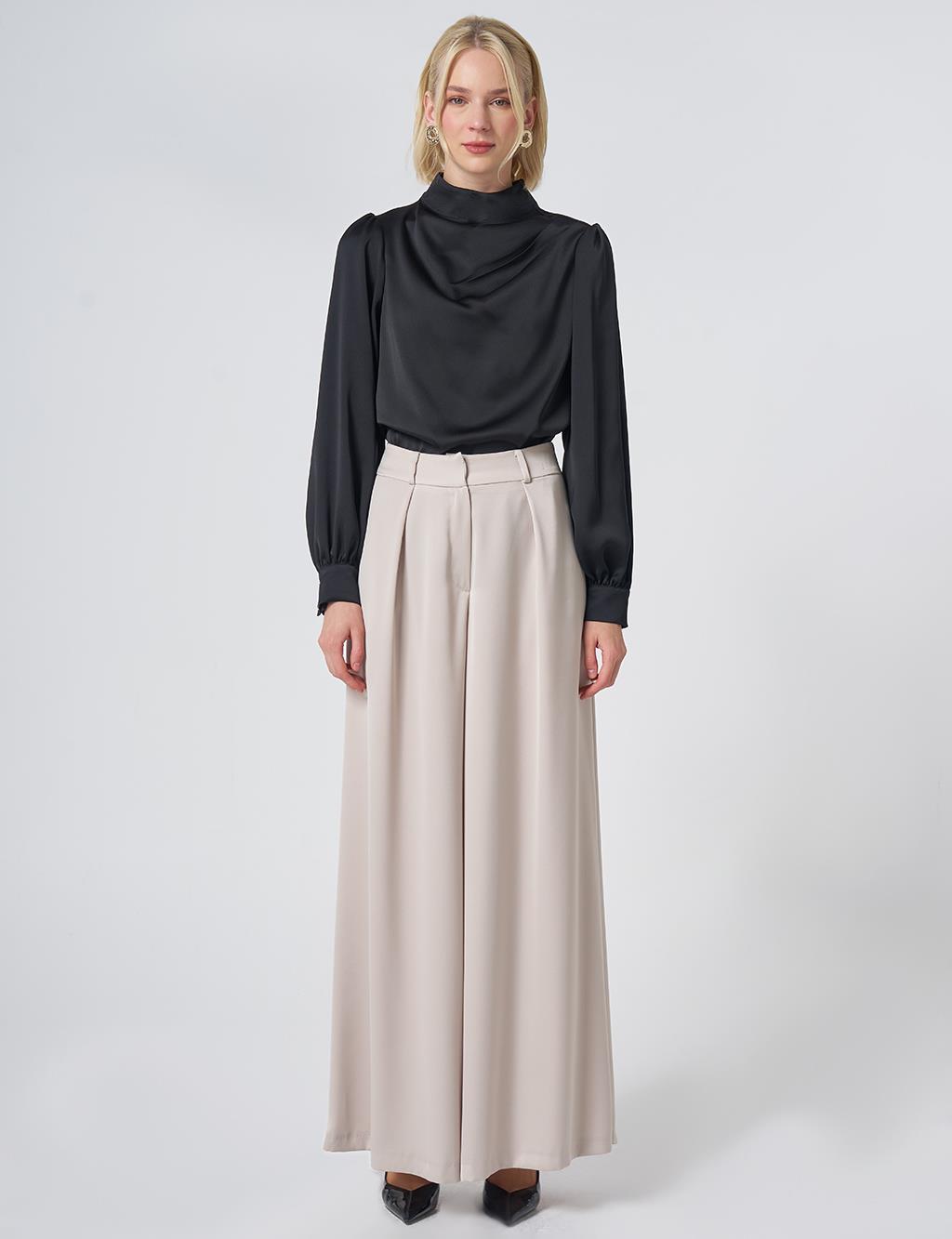 Pleated Satin Trousers – Stone