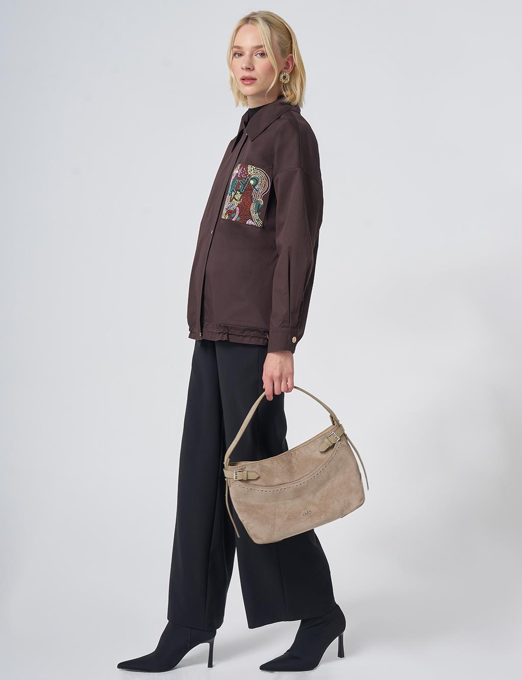 Beaded Embellished Jacket – Dark Brown