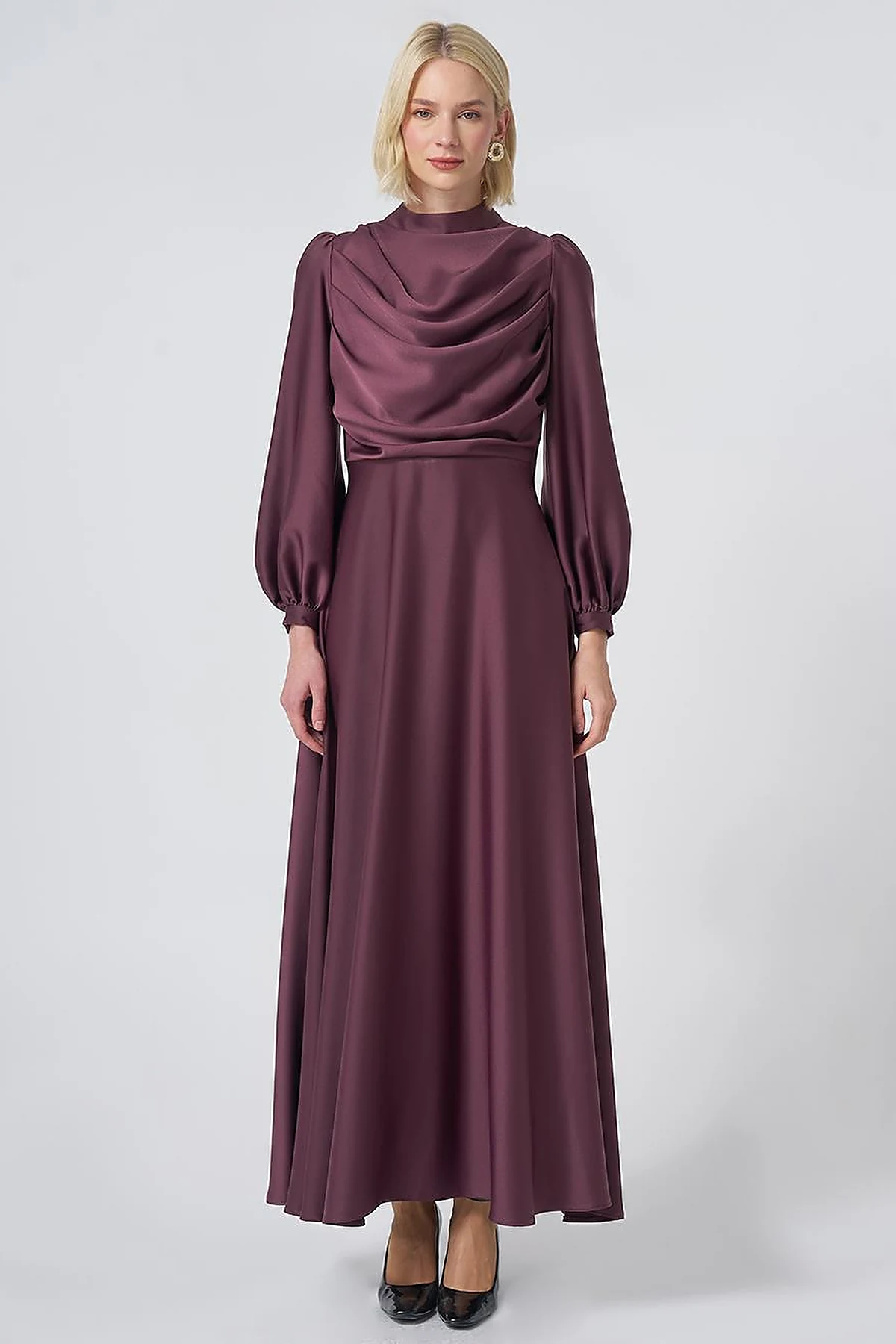 Cowl Neck Satin Dress – Cocoa Brown