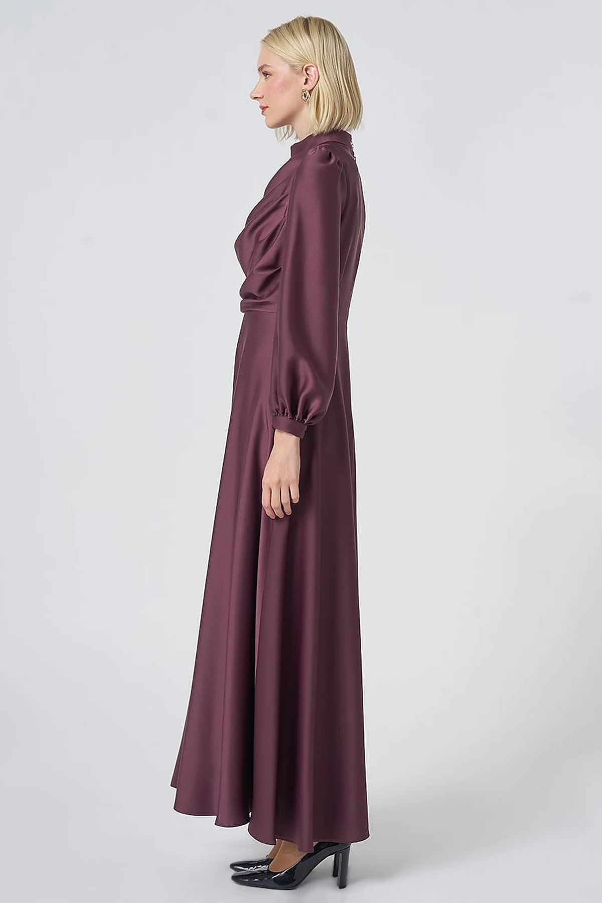 Cowl Neck Satin Dress – Cocoa Brown