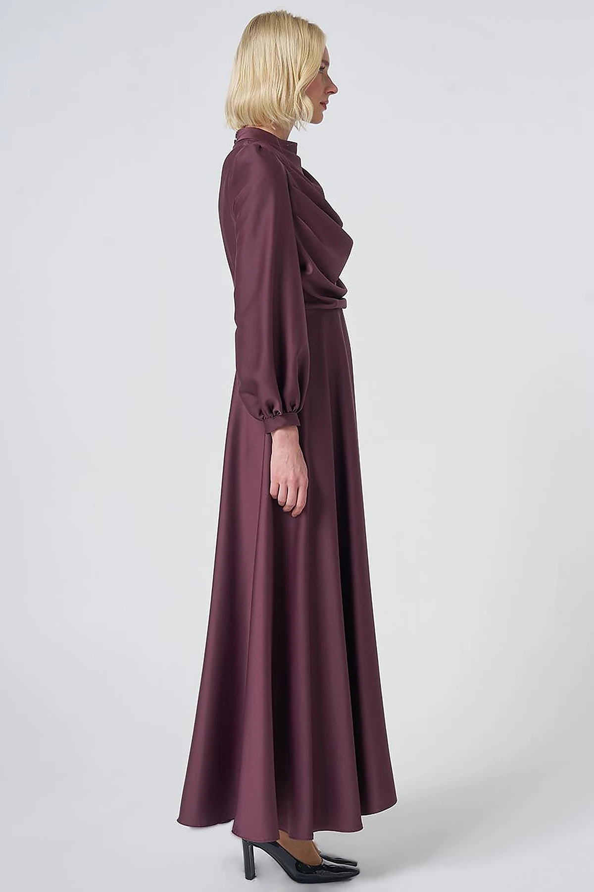 Cowl Neck Satin Dress – Cocoa Brown