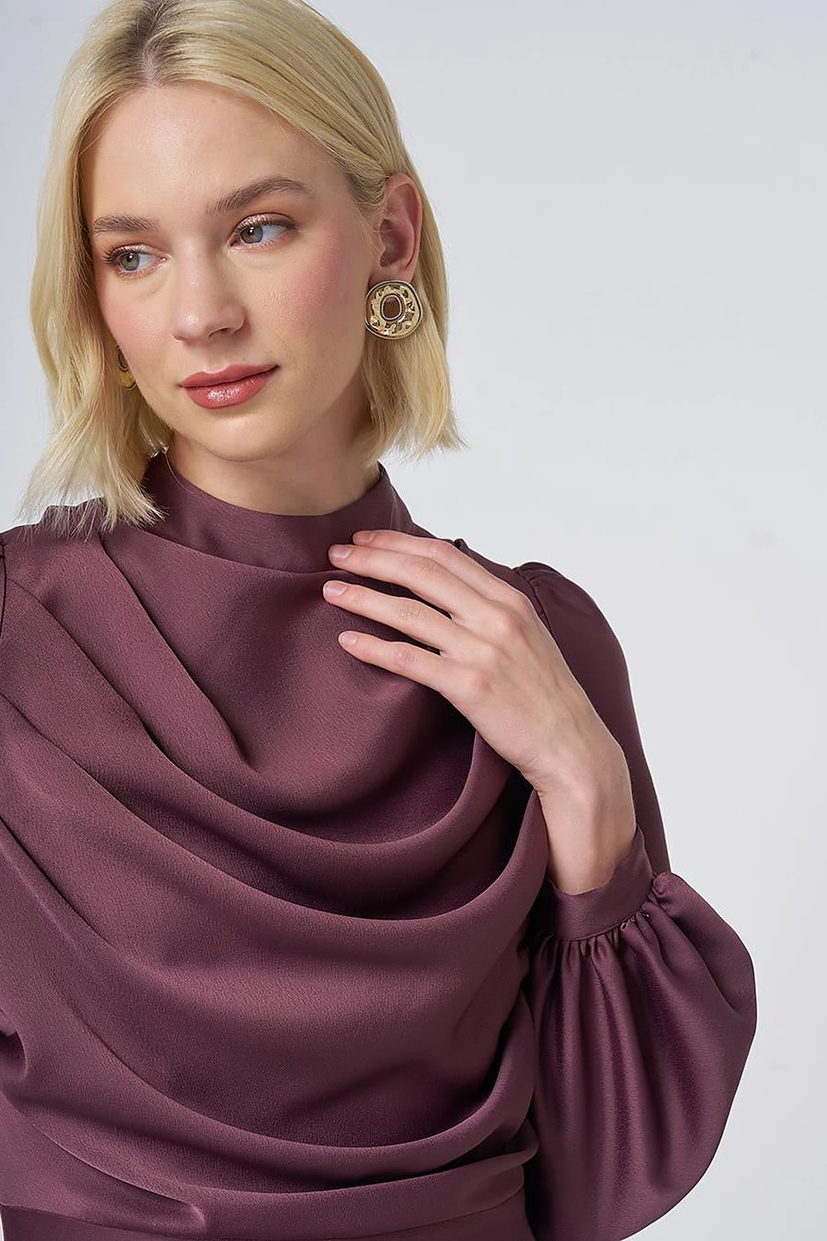 Cowl Neck Satin Dress – Cocoa Brown