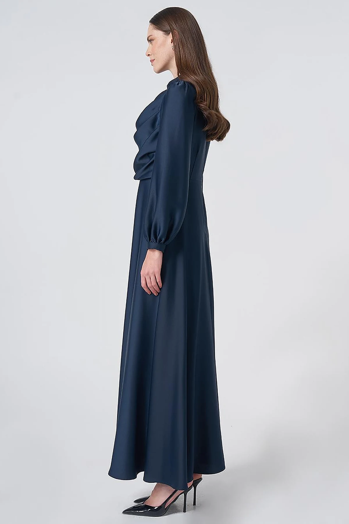 Cowl Neck Satin Dress – Dark Navy